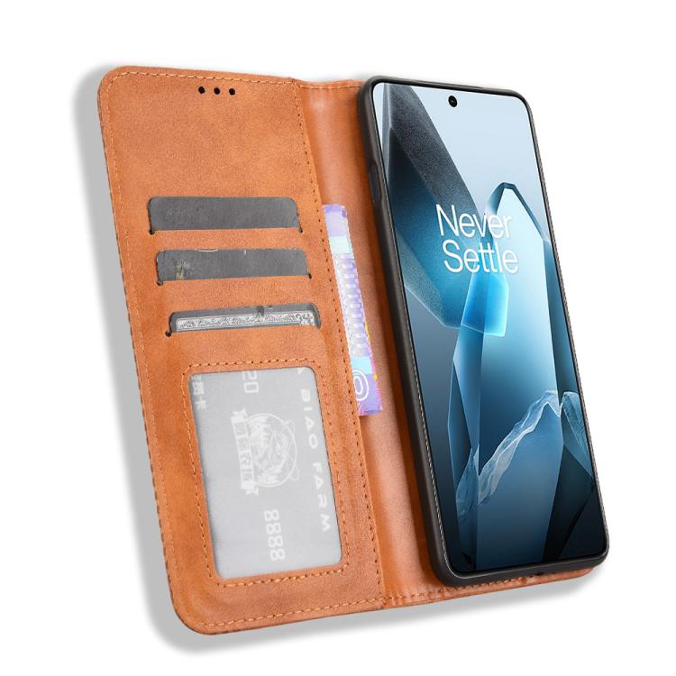 For OnePlus 13 5G Magnetic Buckle Retro Texture Leather Phone Case