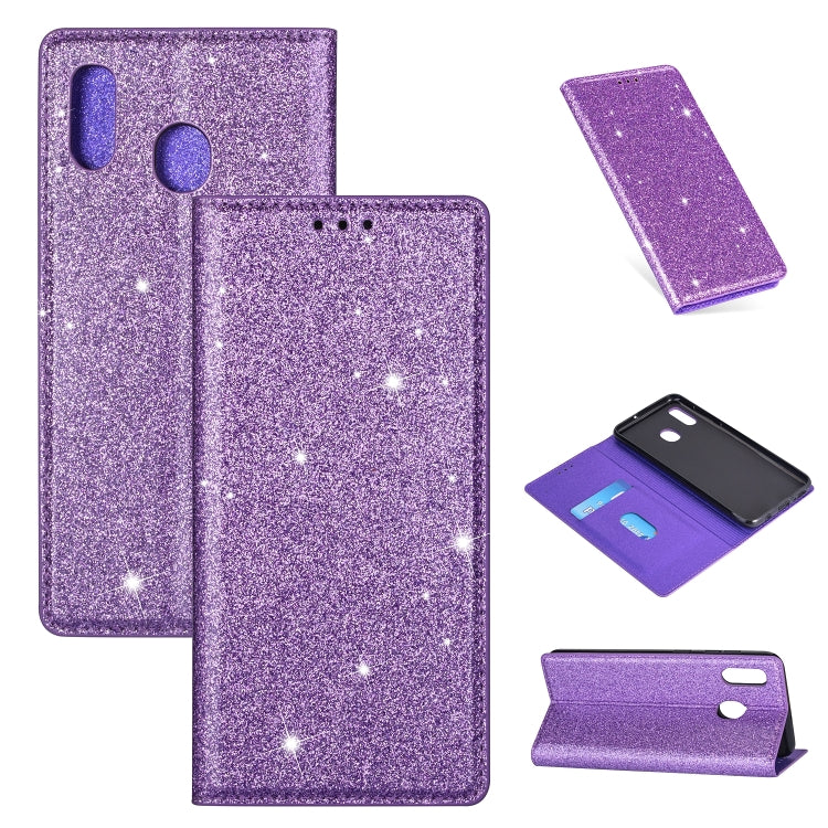 For Samsung Galaxy A20e Ultrathin Glitter Magnetic Horizontal Flip Leather Case with Holder & Card Slots
