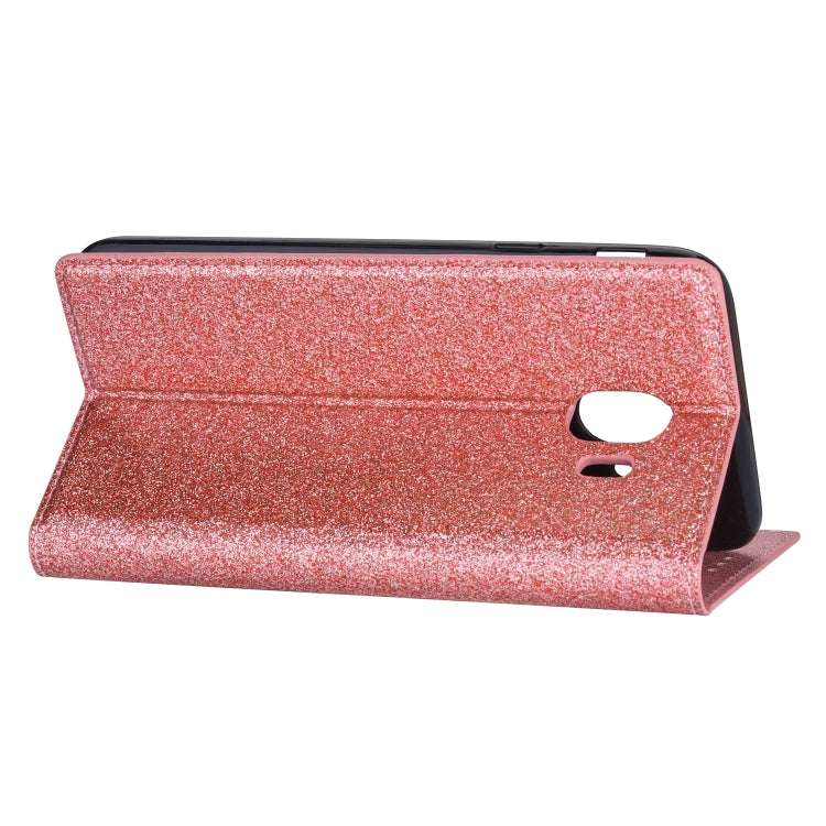 For Samsung Galaxy J4 (2018) Ultrathin Glitter Magnetic Horizontal Flip Leather Case with Holder & Card Slots(Rose Gold)