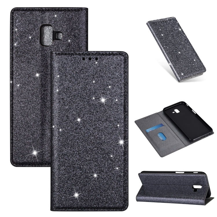 For Samsung Galaxy J6+ Ultrathin Glitter Magnetic Horizontal Flip Leather Case with Holder & Card Slots(Gray)