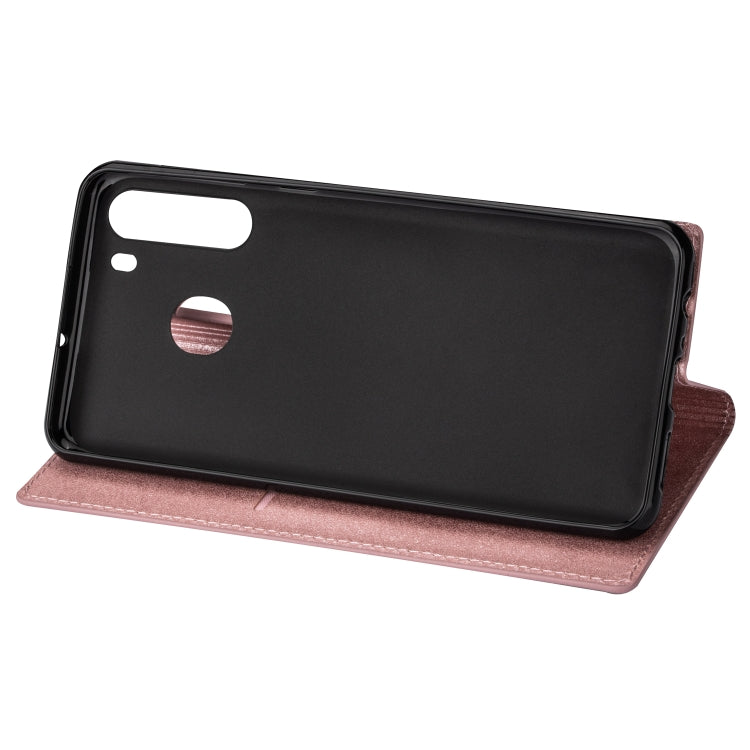 For Samsung Galaxy A21 Ultrathin Glitter Magnetic Horizontal Flip Leather Case with Holder & Card Slots(Rose Gold)