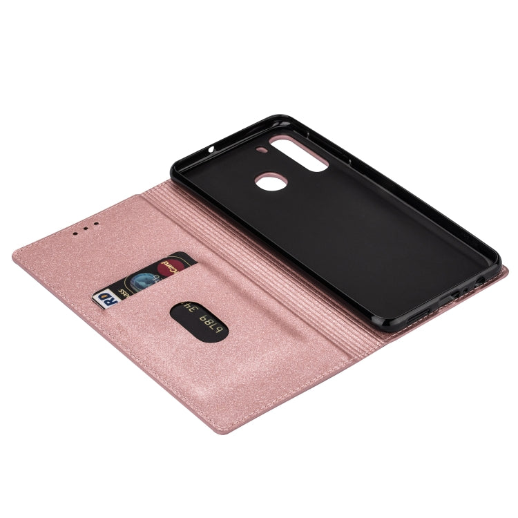 For Samsung Galaxy A21 Ultrathin Glitter Magnetic Horizontal Flip Leather Case with Holder & Card Slots(Rose Gold)