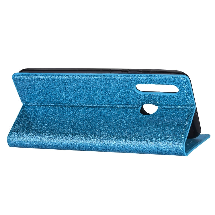 For Samsung Galaxy M30 Ultrathin Glitter Magnetic Horizontal Flip Leather Case with Holder & Card Slots(Sky Blue)