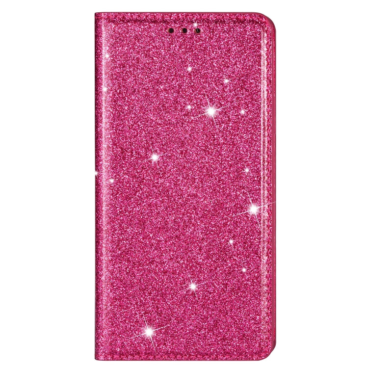 For Samsung Galaxy A40S Ultrathin Glitter Magnetic Horizontal Flip Leather Case with Holder & Card Slots(Rose Red)