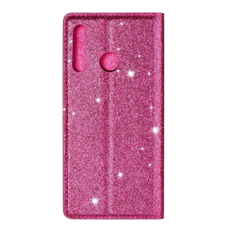 For Samsung Galaxy A40S Ultrathin Glitter Magnetic Horizontal Flip Leather Case with Holder & Card Slots(Rose Red)