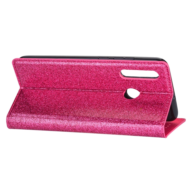 For Samsung Galaxy A40S Ultrathin Glitter Magnetic Horizontal Flip Leather Case with Holder & Card Slots(Rose Red)