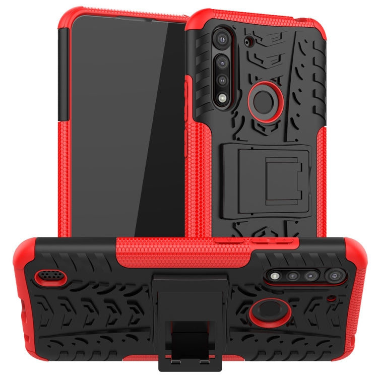 For Motorola Moto G8 Power Lite Tire Texture Shockproof TPU + PC Protective Case with Holder