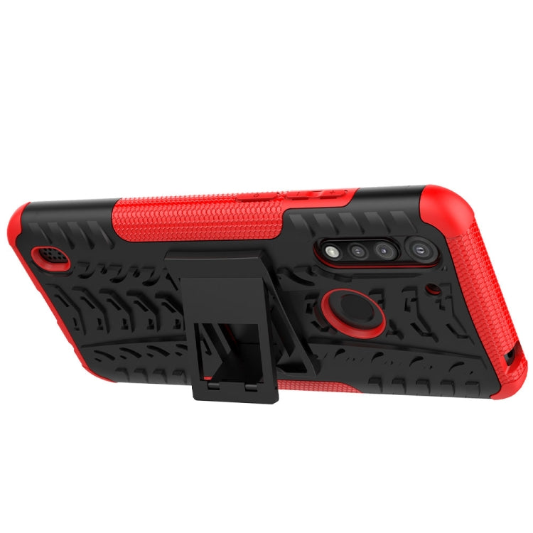 For Motorola Moto G8 Power Lite Tire Texture Shockproof TPU + PC Protective Case with Holder