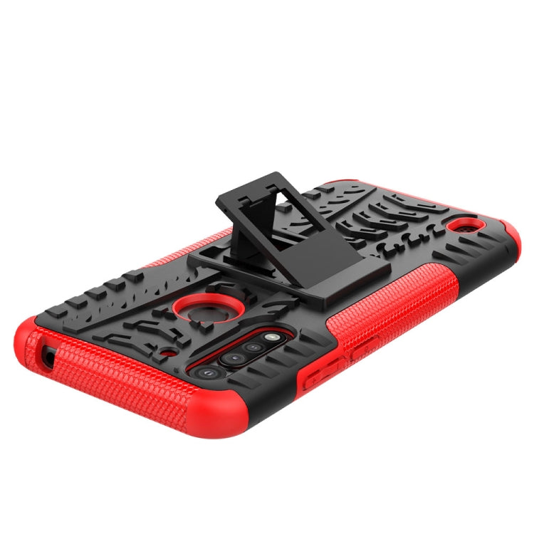 For Motorola Moto G8 Power Lite Tire Texture Shockproof TPU + PC Protective Case with Holder