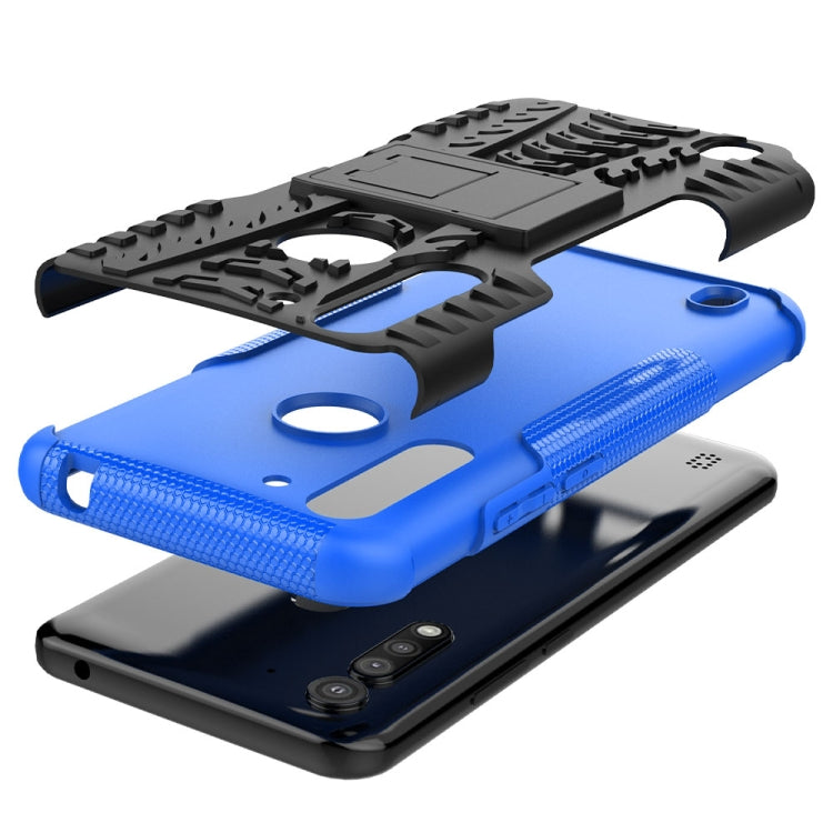 For Motorola Moto G8 Power Lite Tire Texture Shockproof TPU + PC Protective Case with Holder
