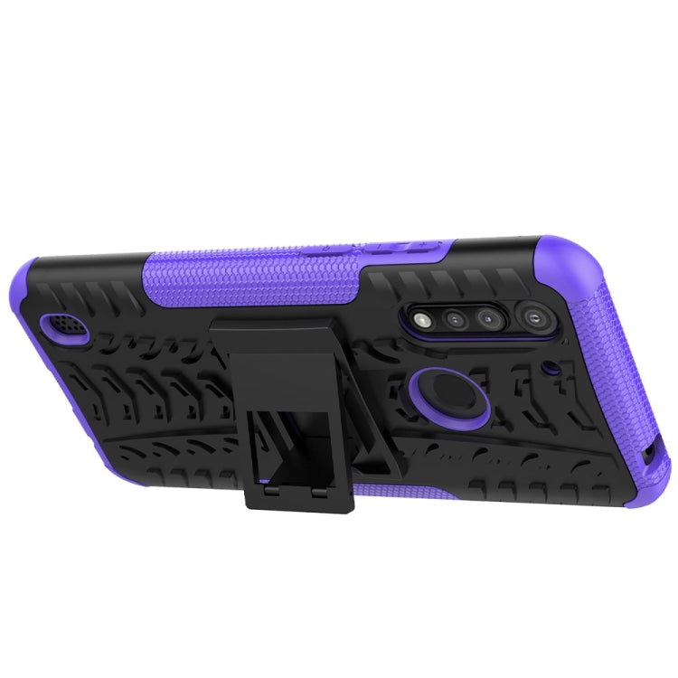 For Motorola Moto G8 Power Lite Tire Texture Shockproof TPU + PC Protective Case with Holder