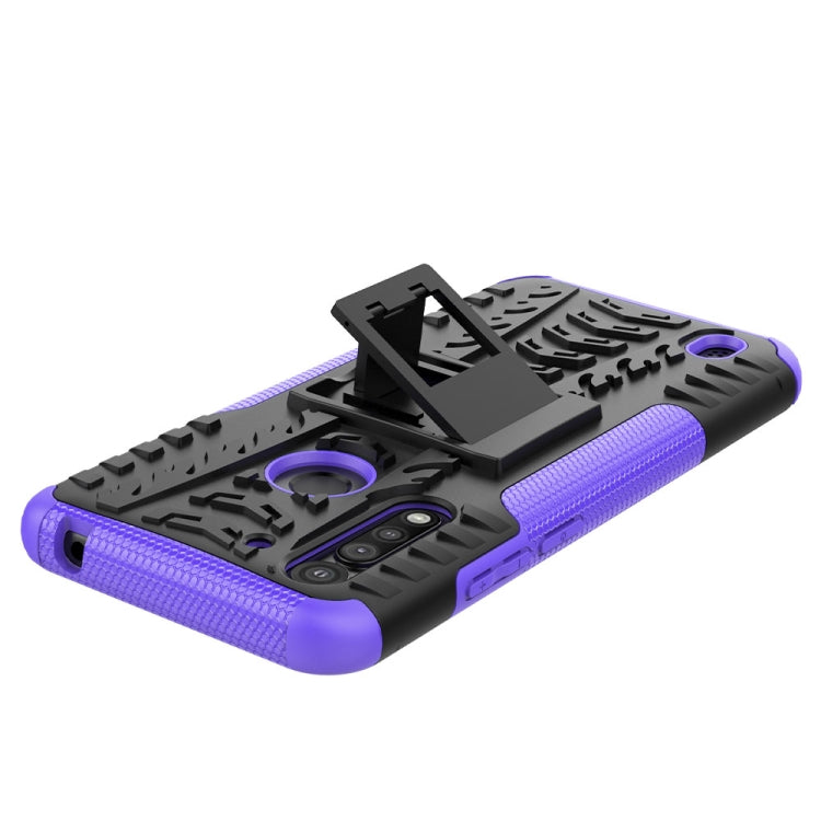 For Motorola Moto G8 Power Lite Tire Texture Shockproof TPU + PC Protective Case with Holder