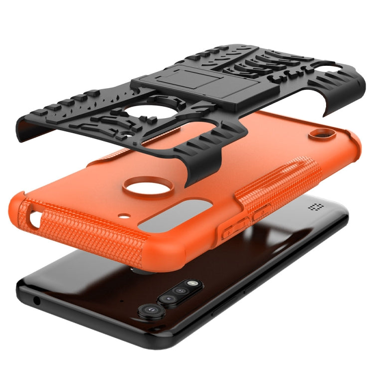 For Motorola Moto G8 Power Lite Tire Texture Shockproof TPU + PC Protective Case with Holder