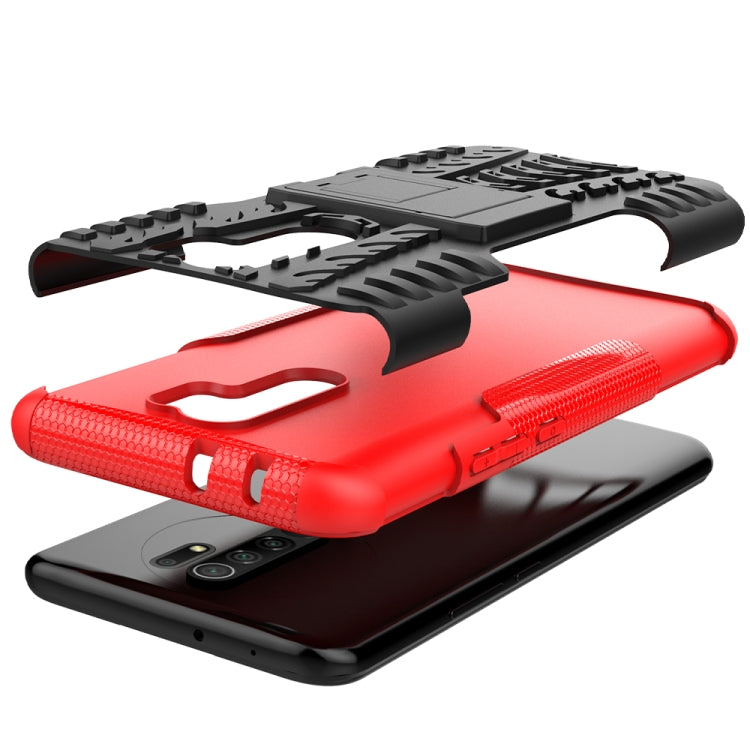 For Xiaomi Redmi 9 Tire Texture Shockproof TPU + PC Protective Case with Holder