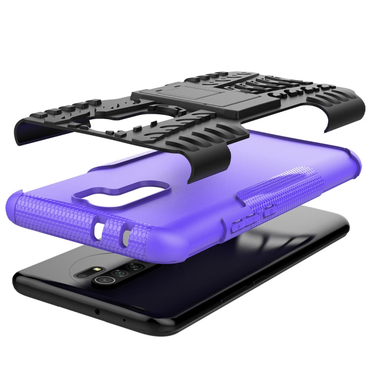For Xiaomi Redmi 9 Tire Texture Shockproof TPU + PC Protective Case with Holder
