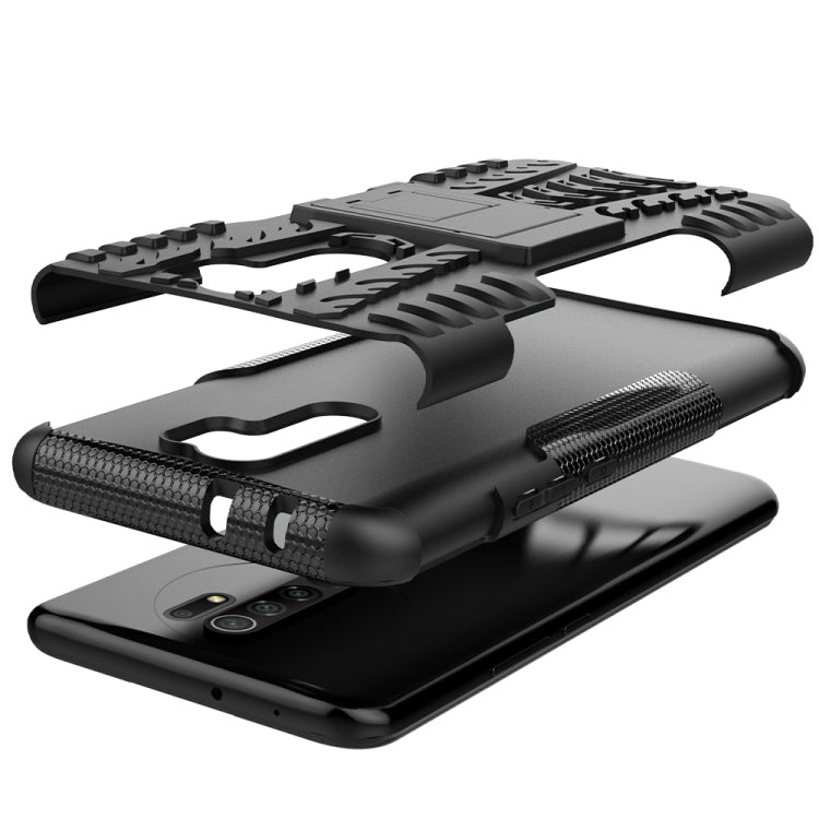 For Xiaomi Redmi 9 Tire Texture Shockproof TPU + PC Protective Case with Holder