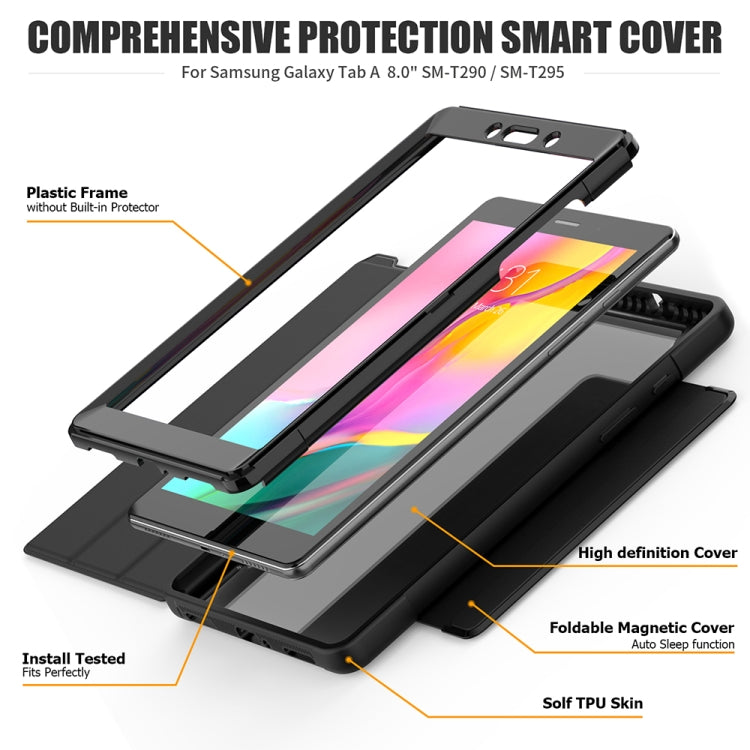 For Samsung Galaxy Tab A 8.0 (2019) T290/T295 Acrylic + TPU Horizontal Flip Smart Leather Case with Three-folding Holder & Pen Slot & Wake-up / Sleep Function