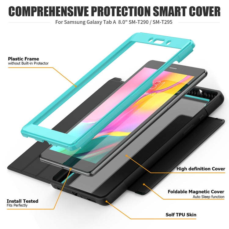 For Samsung Galaxy Tab A 8.0 (2019) T290/T295 Acrylic + TPU Horizontal Flip Smart Leather Case with Three-folding Holder & Pen Slot & Wake-up / Sleep Function