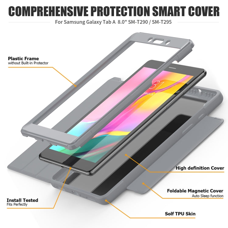 For Samsung Galaxy Tab A 8.0 (2019) T290/T295 Acrylic + TPU Horizontal Flip Smart Leather Case with Three-folding Holder & Pen Slot & Wake-up / Sleep Function