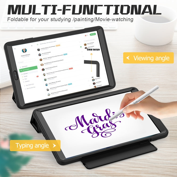 For Samsung Galaxy Tab A 10.1 (2019) T510/T515 Acrylic + TPU Horizontal Flip Smart Leather Case with Three-folding Holder & Pen Slot & Wake-up / Sleep Function