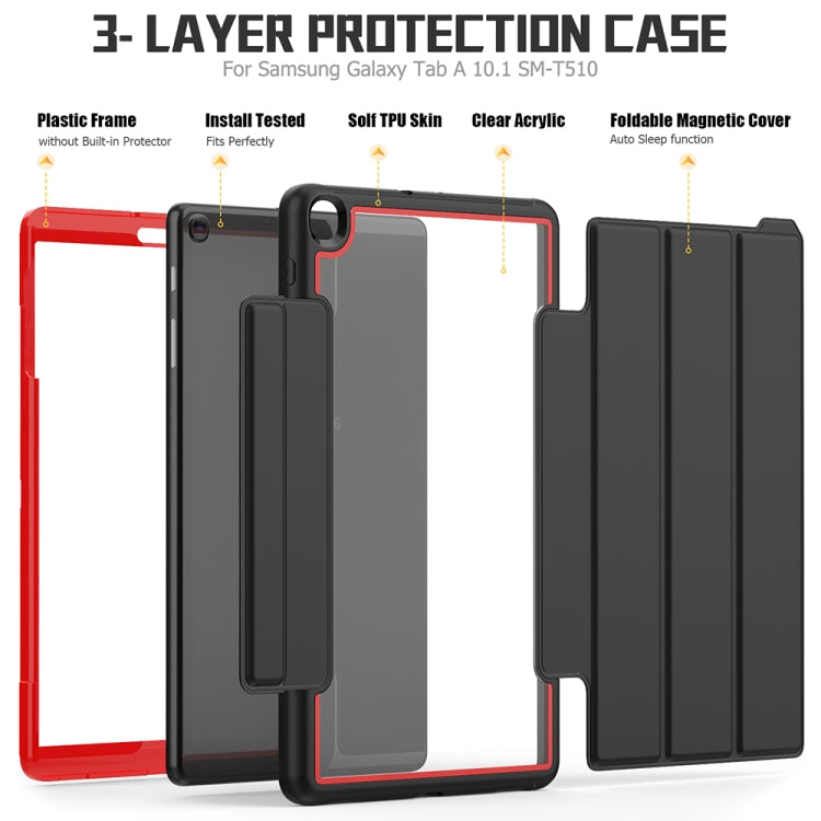 For Samsung Galaxy Tab A 10.1 (2019) T510/T515 Acrylic + TPU Horizontal Flip Smart Leather Case with Three-folding Holder & Pen Slot & Wake-up / Sleep Function