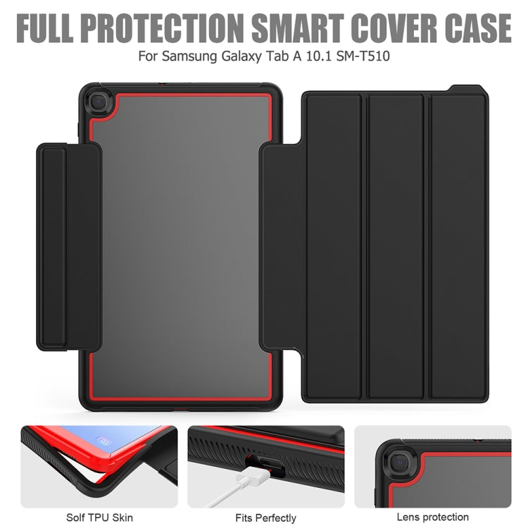 For Samsung Galaxy Tab A 10.1 (2019) T510/T515 Acrylic + TPU Horizontal Flip Smart Leather Case with Three-folding Holder & Pen Slot & Wake-up / Sleep Function