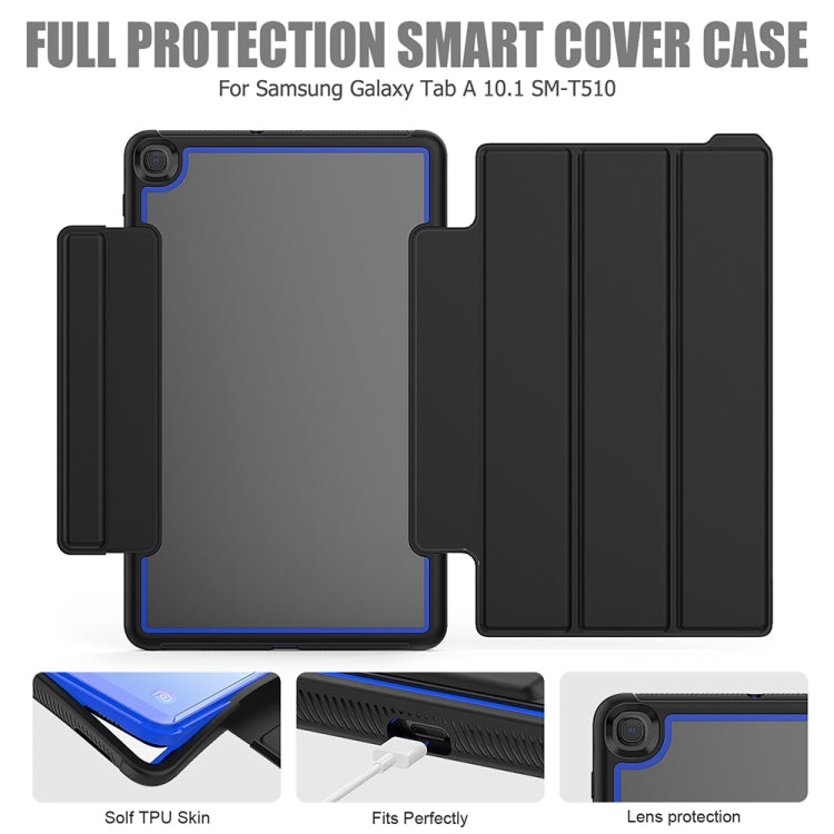 For Samsung Galaxy Tab A 10.1 (2019) T510/T515 Acrylic + TPU Horizontal Flip Smart Leather Case with Three-folding Holder & Pen Slot & Wake-up / Sleep Function