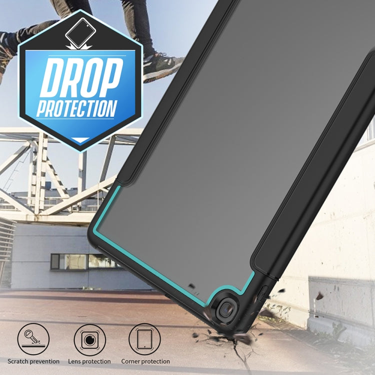 For Samsung Galaxy Tab A 10.1 (2019) T510/T515 Acrylic + TPU Horizontal Flip Smart Leather Case with Three-folding Holder & Pen Slot & Wake-up / Sleep Function
