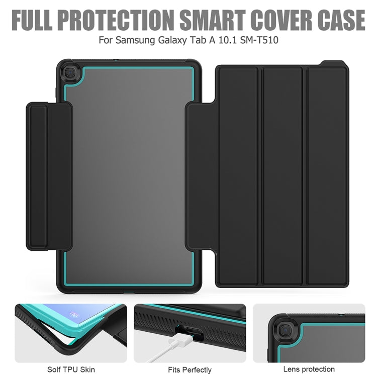 For Samsung Galaxy Tab A 10.1 (2019) T510/T515 Acrylic + TPU Horizontal Flip Smart Leather Case with Three-folding Holder & Pen Slot & Wake-up / Sleep Function