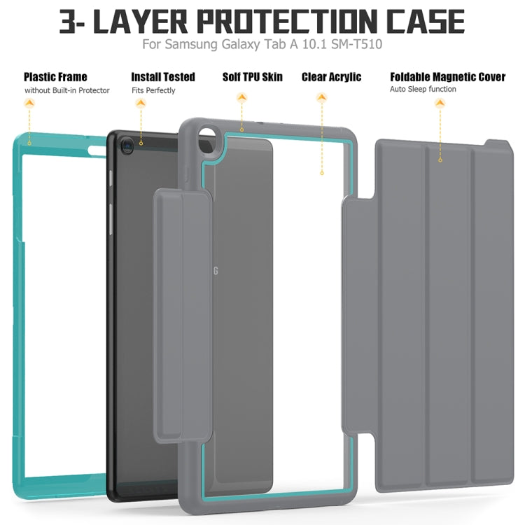 For Samsung Galaxy Tab A 10.1 (2019) T510/T515 Acrylic + TPU Horizontal Flip Smart Leather Case with Three-folding Holder & Pen Slot & Wake-up / Sleep Function