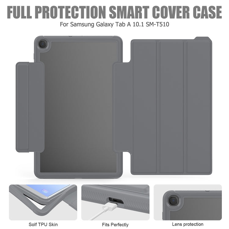For Samsung Galaxy Tab A 10.1 (2019) T510/T515 Acrylic + TPU Horizontal Flip Smart Leather Case with Three-folding Holder & Pen Slot & Wake-up / Sleep Function