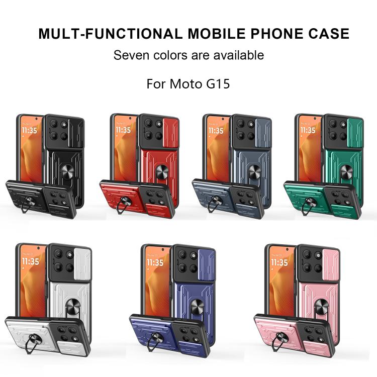 For Motorola Moto G15 Sliding Camshield TPU+PC Phone Case with Card Slot