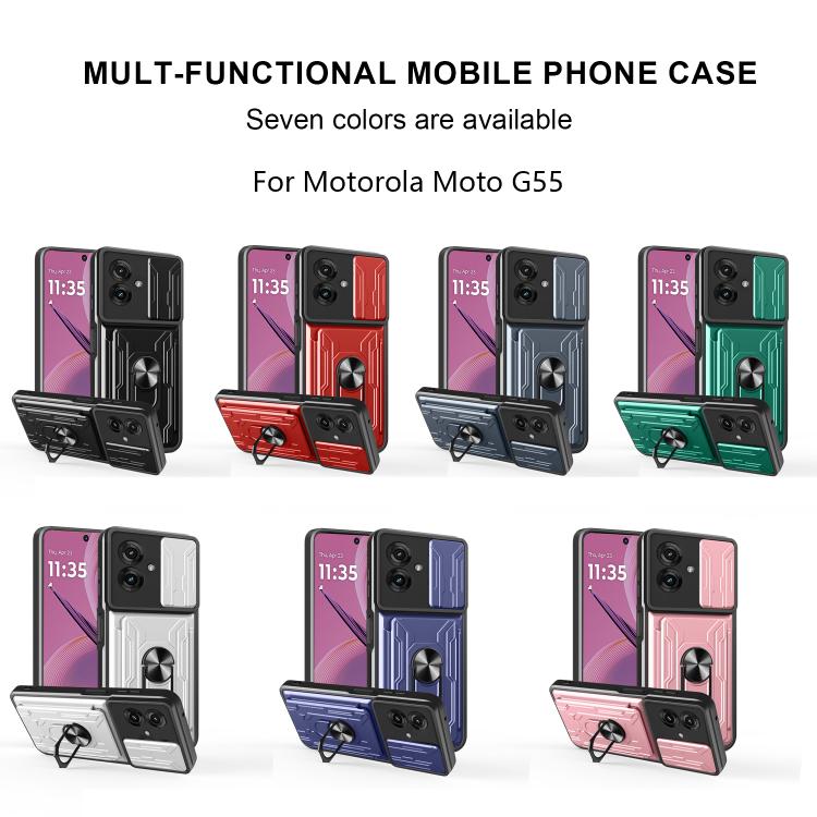 For Motorola Moto G55 Sliding Camshield TPU+PC Phone Case with Card Slot