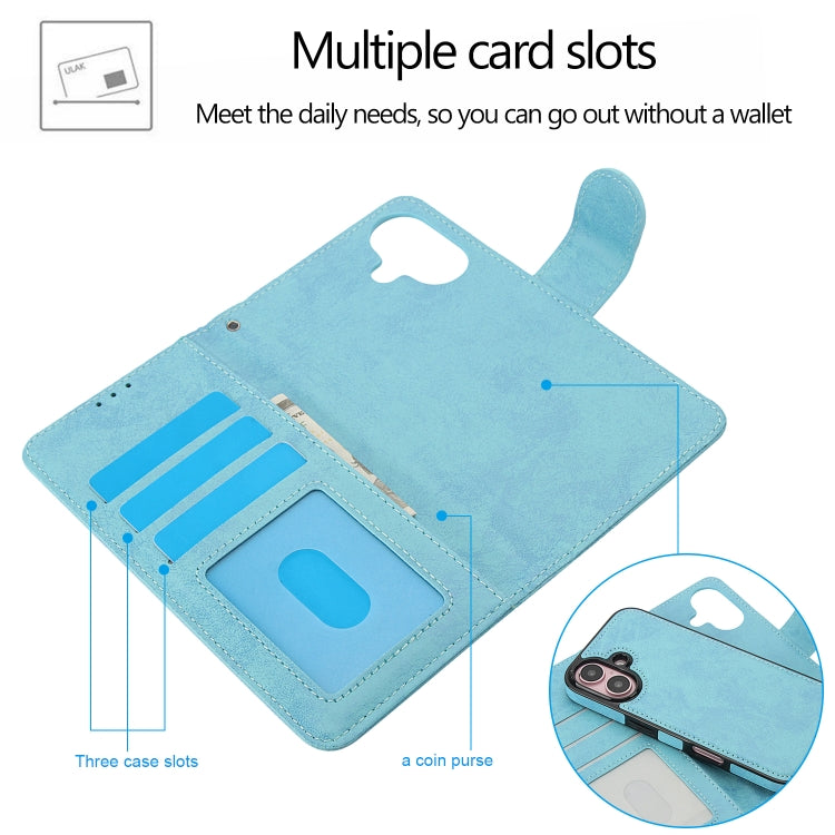 For iPhone 16 Plus 2 in 1 Detachable Phone Leather Case