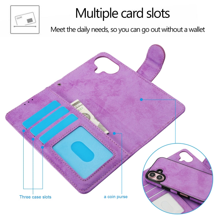 For iPhone 16 2 in 1 Detachable Phone Leather Case