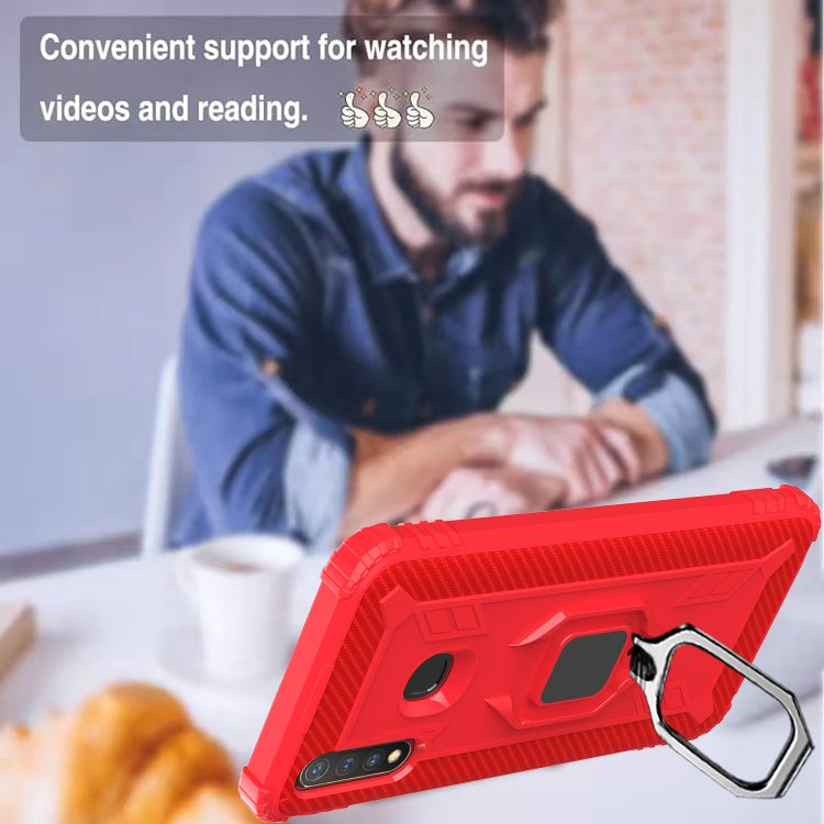 For OPPO A8 & A31 Carbon Fiber Protective Case with 360 Degree Rotating Ring Holder