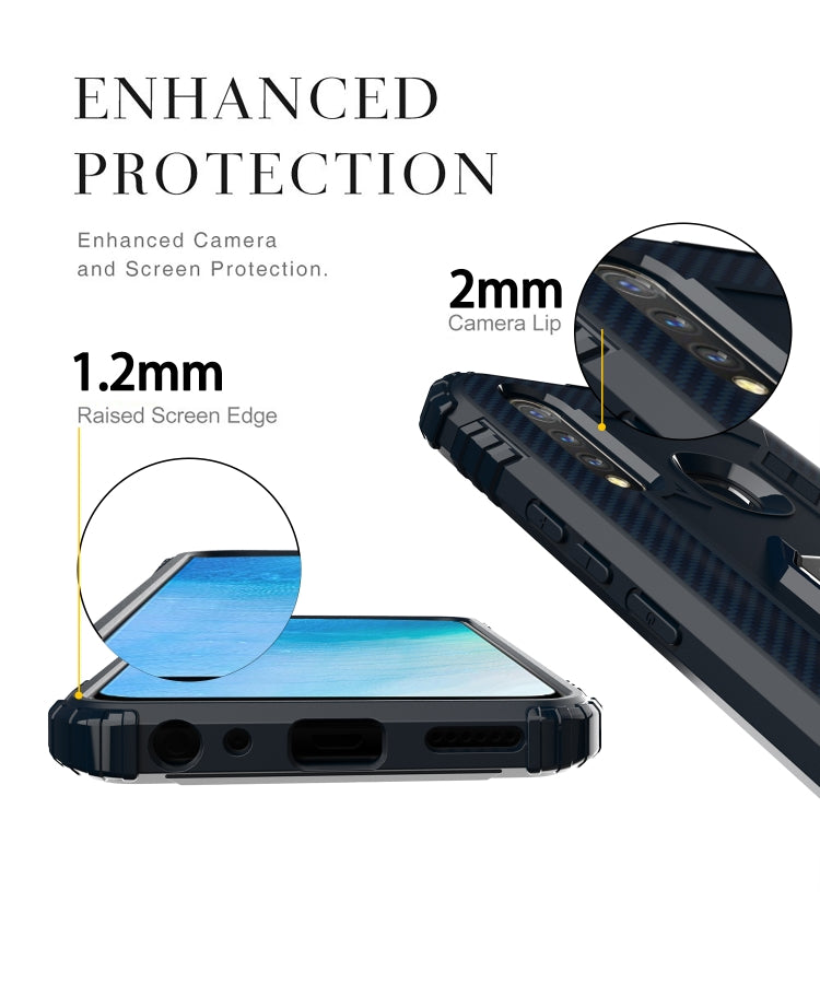 For OPPO A8 & A31 Carbon Fiber Protective Case with 360 Degree Rotating Ring Holder