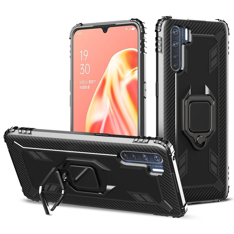 For OPPO A91 & F15 & Reno3 Carbon Fiber Protective Case with 360 Degree Rotating Ring Holder