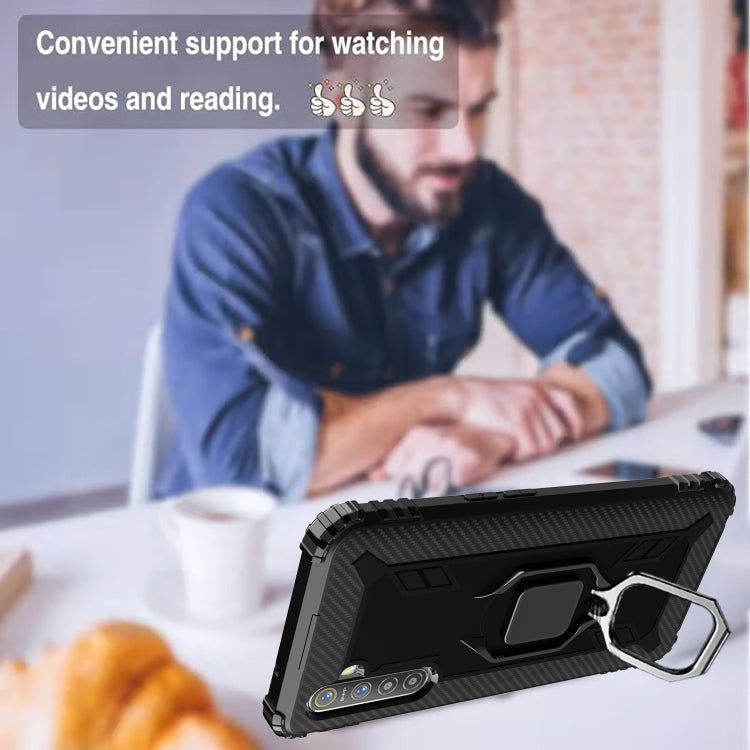 For OPPO A91 & F15 & Reno3 Carbon Fiber Protective Case with 360 Degree Rotating Ring Holder