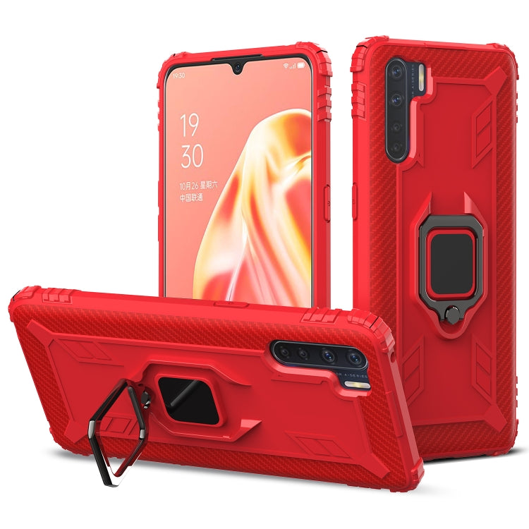 For OPPO A91 & F15 & Reno3 Carbon Fiber Protective Case with 360 Degree Rotating Ring Holder