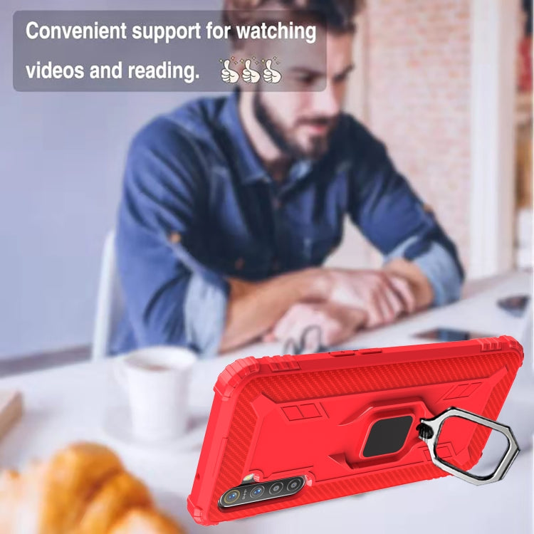 For OPPO Realme X50 Pro Carbon Fiber Protective Case with 360 Degree Rotating Ring Holder