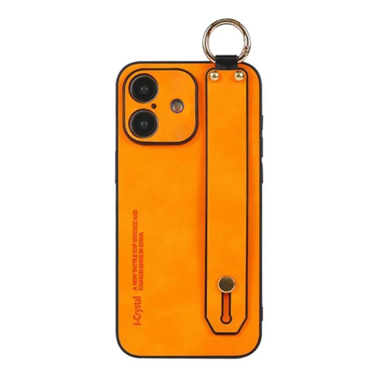 For iPhone 16 Plus Lambskin Wristband Holder Phone Case