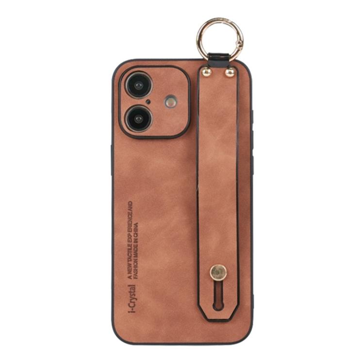 For iPhone 16 Plus Lambskin Wristband Holder Phone Case