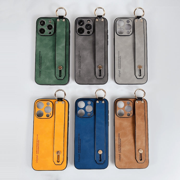 For iPhone 16 Pro Lambskin Wristband Holder Phone Case