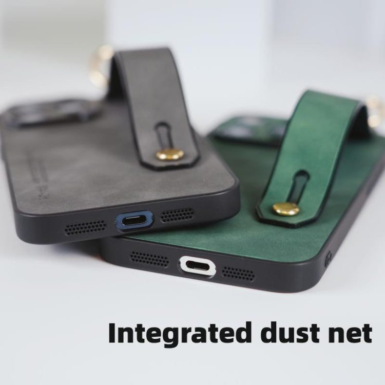 For iPhone 16 Pro Lambskin Wristband Holder Phone Case