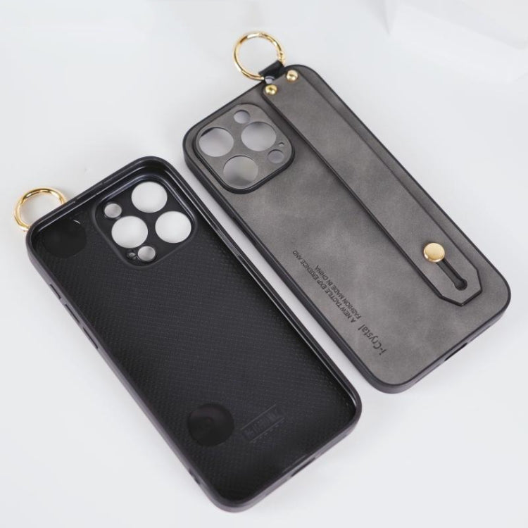 For iPhone 16 Pro Lambskin Wristband Holder Phone Case