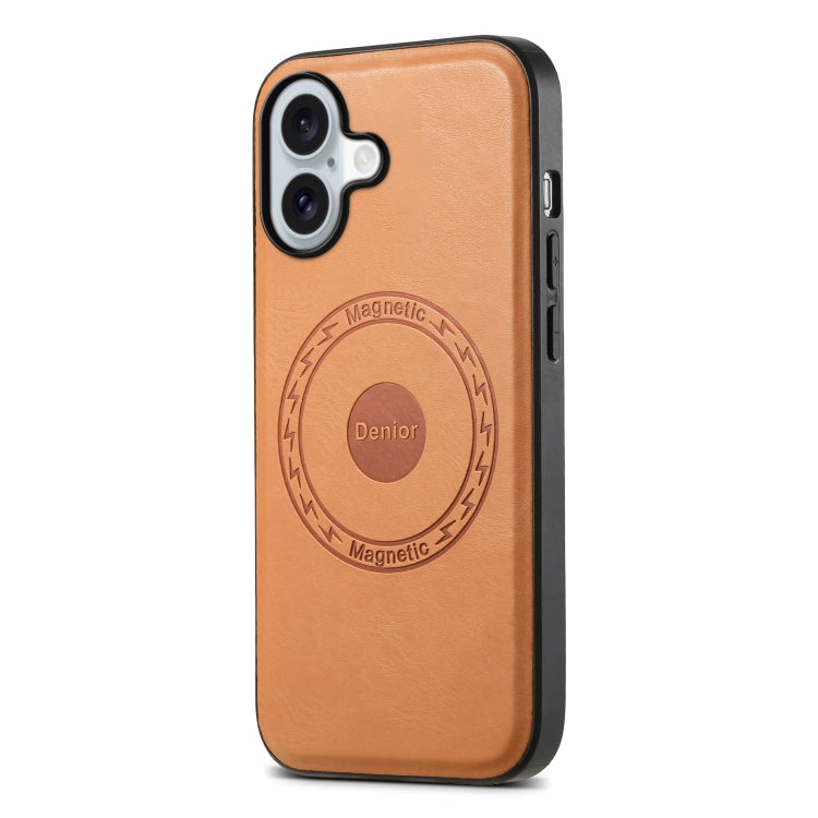 For iPhone 16 Denior Cowhide Texture Leather MagSafe Phone Case