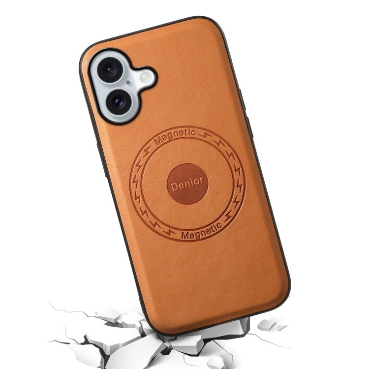 For iPhone 16 Denior Cowhide Texture Leather MagSafe Phone Case