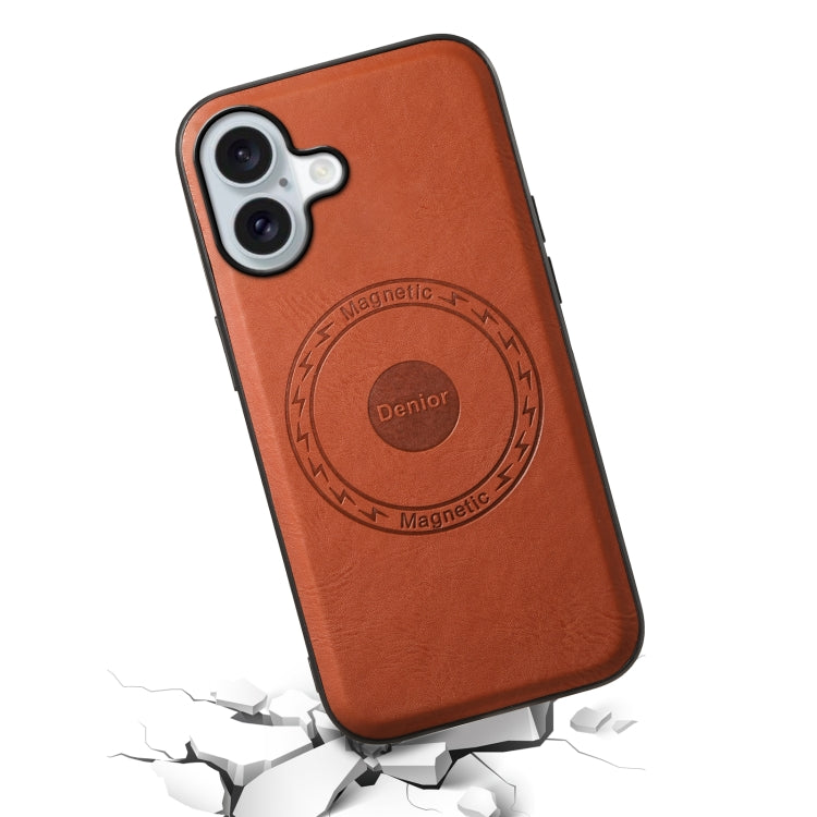 For iPhone 16 Denior Cowhide Texture Leather MagSafe Phone Case