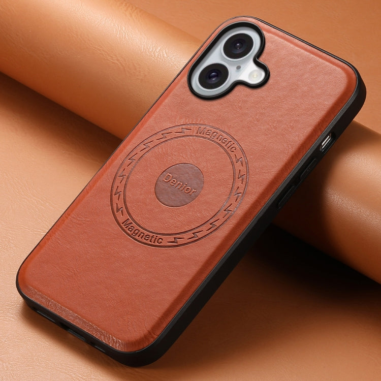 For iPhone 16 Plus Denior Cowhide Texture Leather MagSafe Phone Case